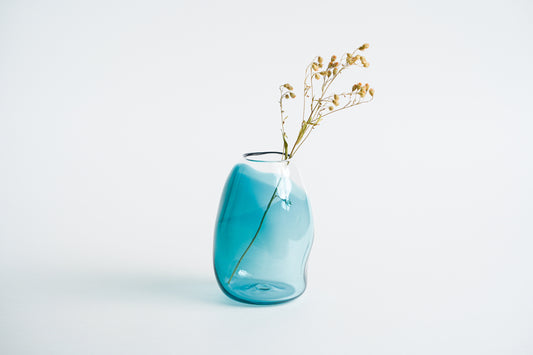 曲線玻璃花瓶 深藍 | Sazanami Glass