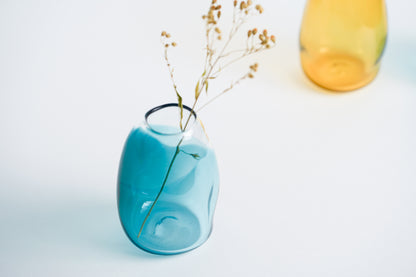 曲線玻璃花瓶 深藍 | Sazanami Glass