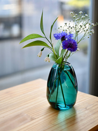 曲線玻璃花瓶 深藍 | Sazanami Glass
